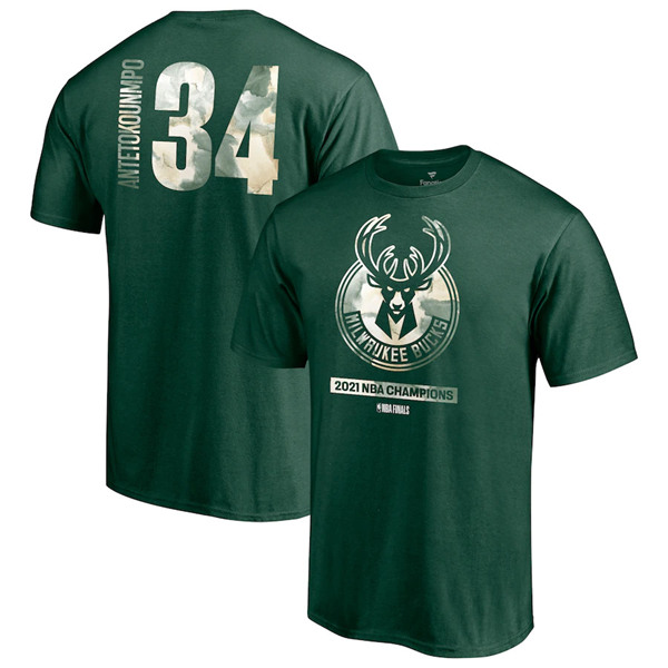 Men's Milwaukee Bucks #34 Giannis Antetokounmpo 2021 Finals Champions T-Shirt